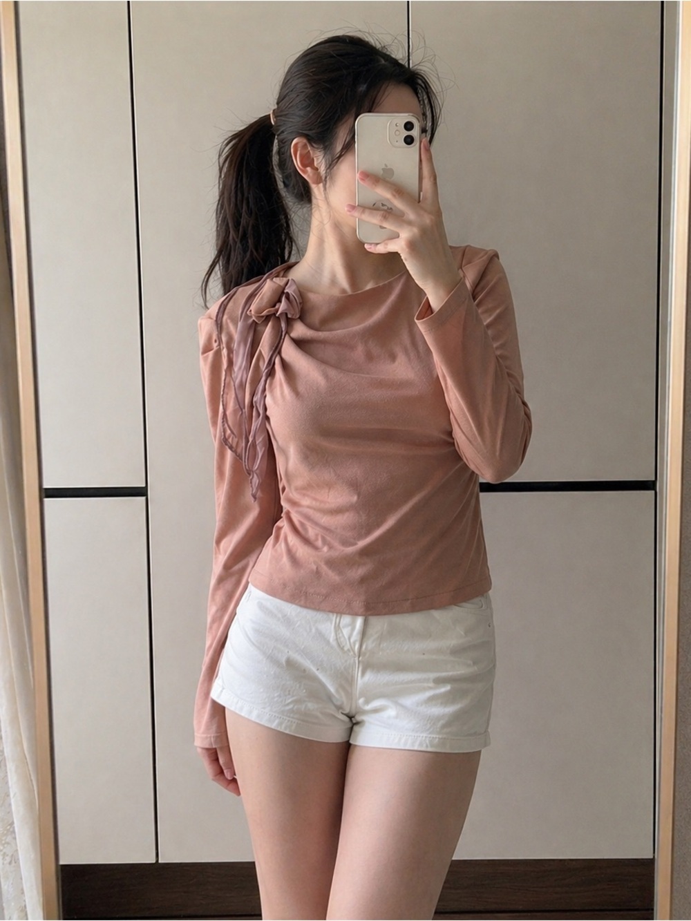 Tank Girl Pink Ribbon Detail Long Sleeve Top Feminine Soft Blouse S M